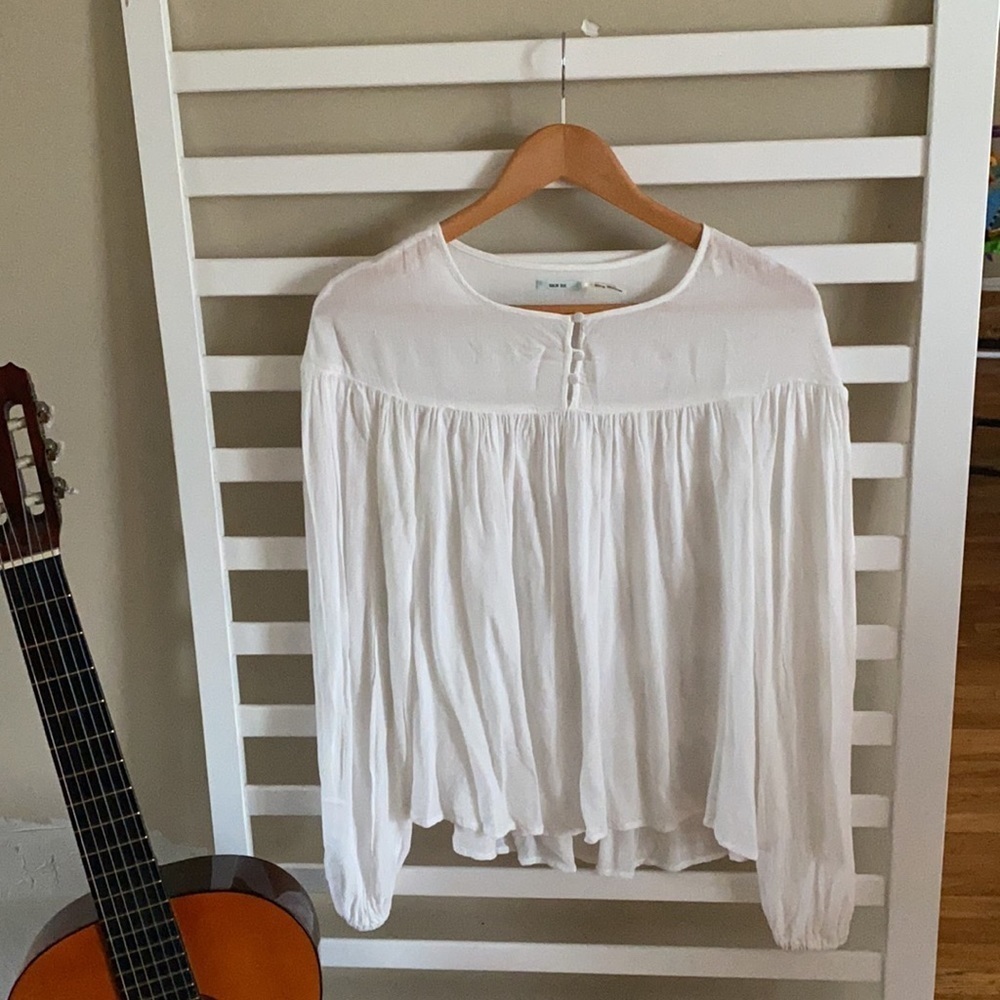 KIMCHI BLUE Bohemian Flowy White Long Sleeve Blouse Size XS